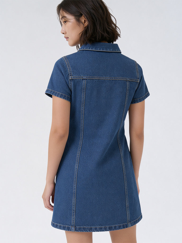 Girls Blue Denim Shirt Dress