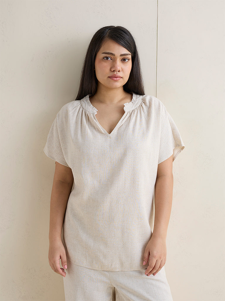 Gia Beige Solid Cotton Top