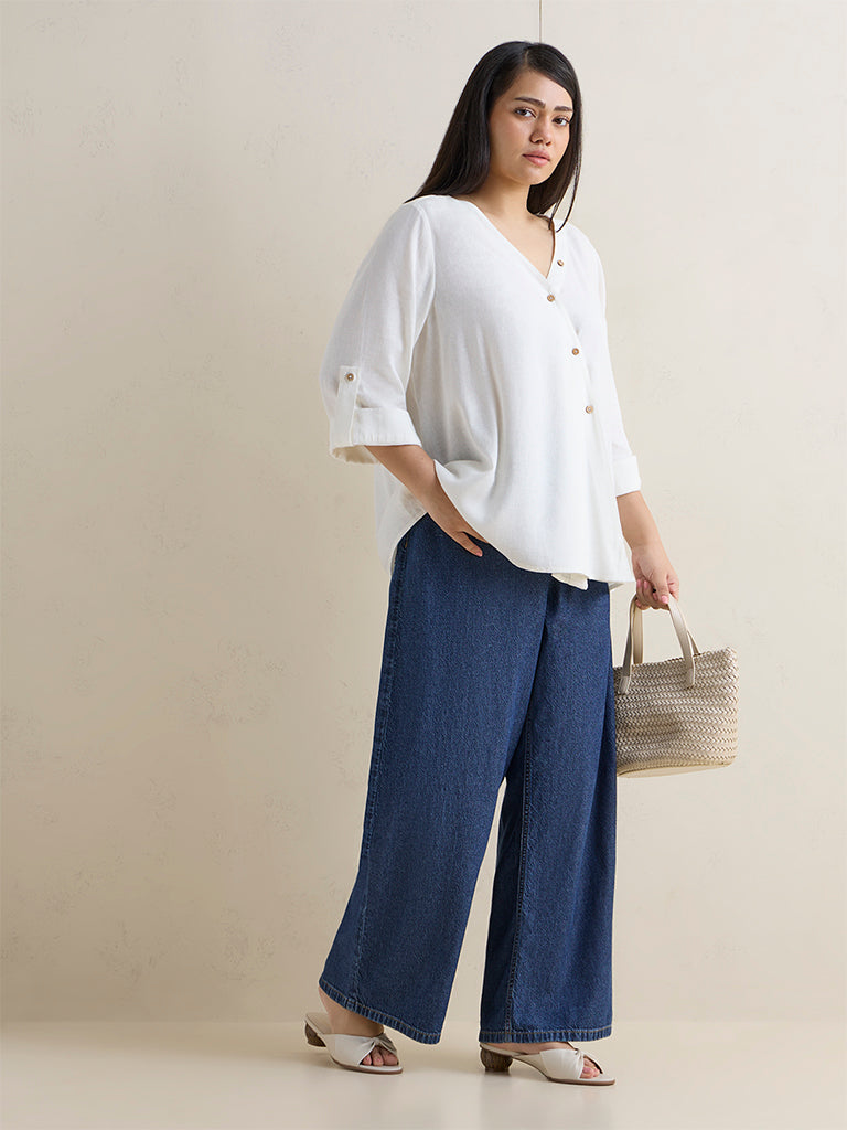 Gia White Solid Cotton Blouse