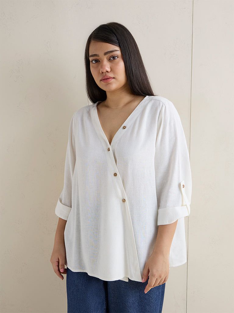 Gia White Solid Cotton Blouse