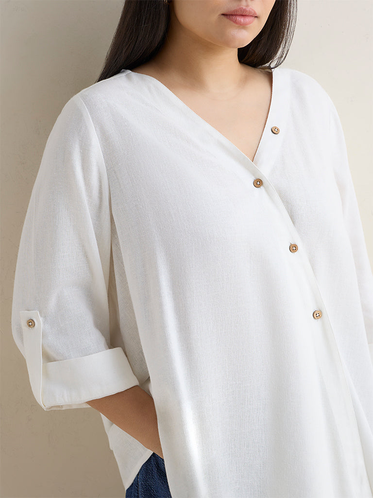 Gia White Solid Cotton Blouse