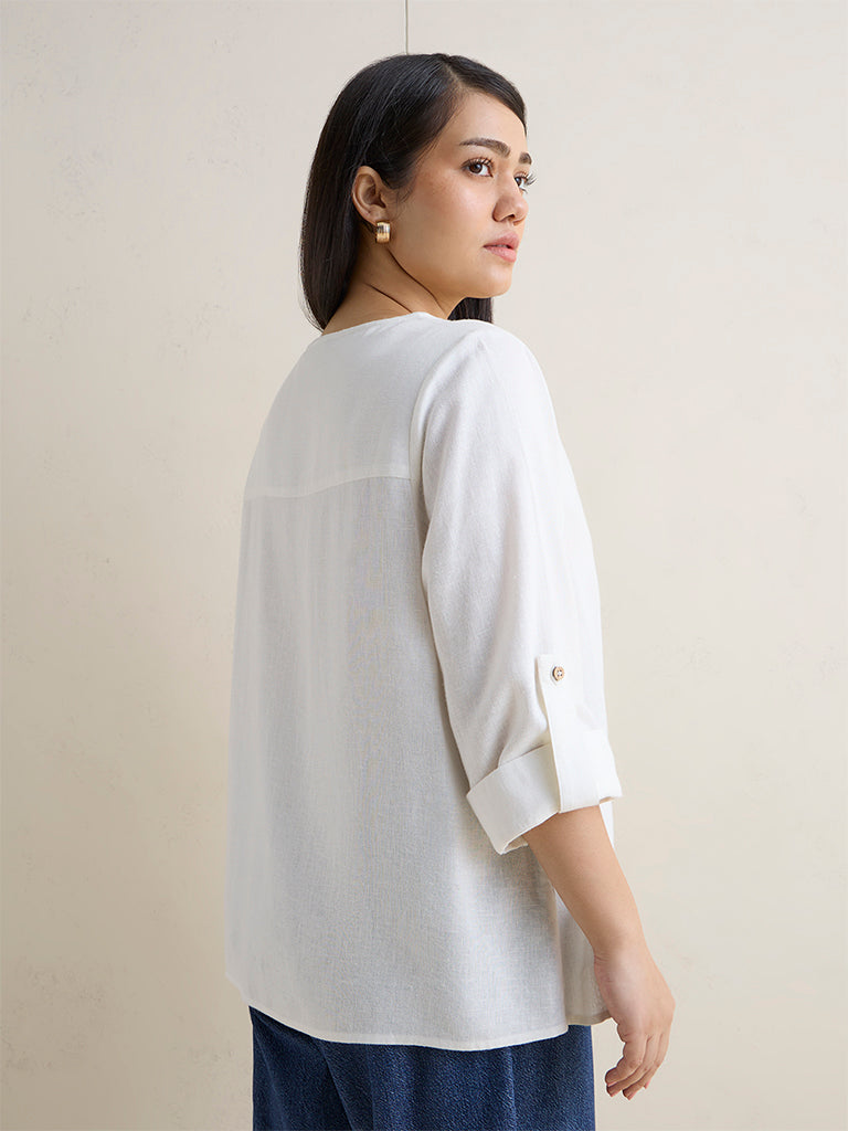 Gia White Solid Cotton Blouse