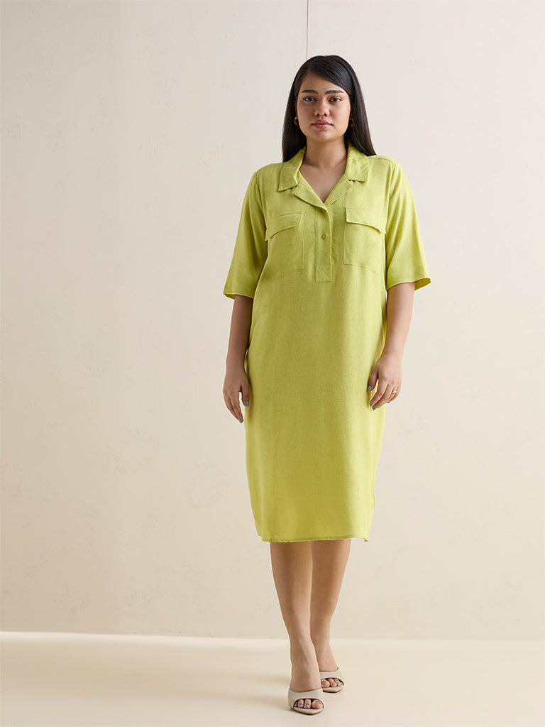 Gia Lime Solid Cotton A-Line Dress