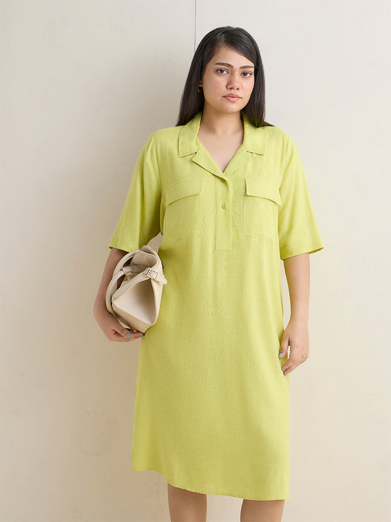 Gia Lime Solid Cotton A-Line Dress