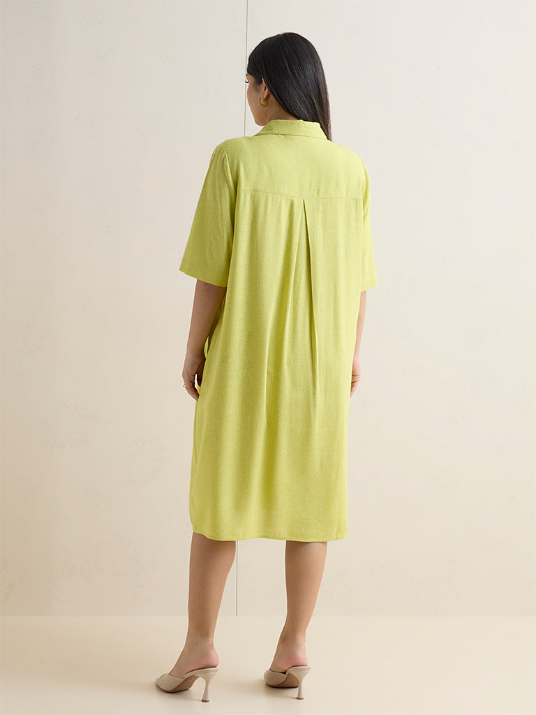 Gia Lime Solid Cotton A-Line Dress