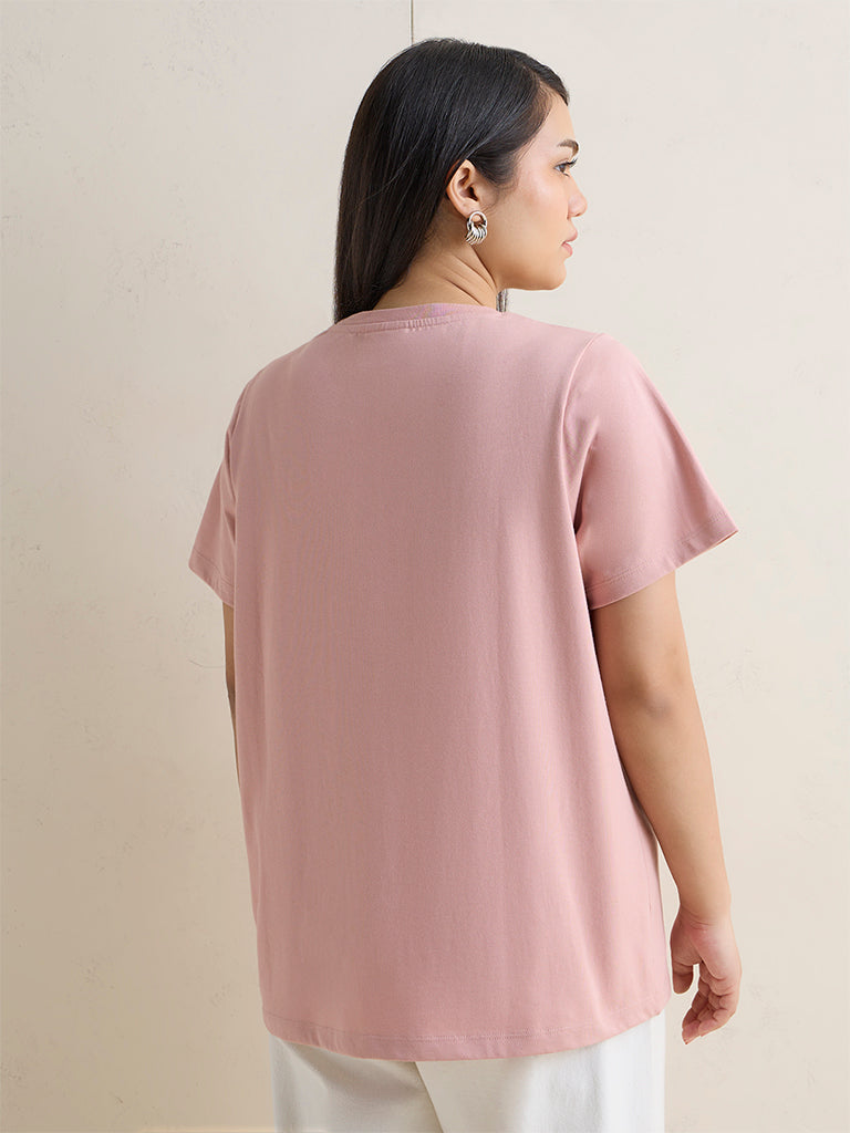 Gia Dusty Pink Floral Embellished Cotton T-Shirt