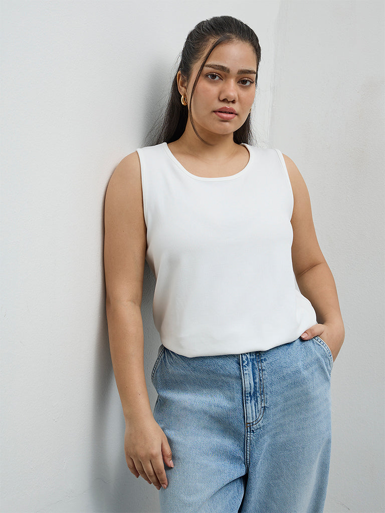 Gia White Ribbed Top