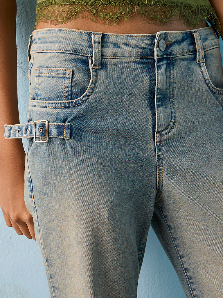 Nuon Light Blue Washed High-Rise Bootcut Jeans