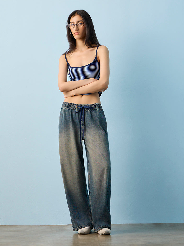 Nuon Blue Washed High-Rise Wide-Leg Jeans