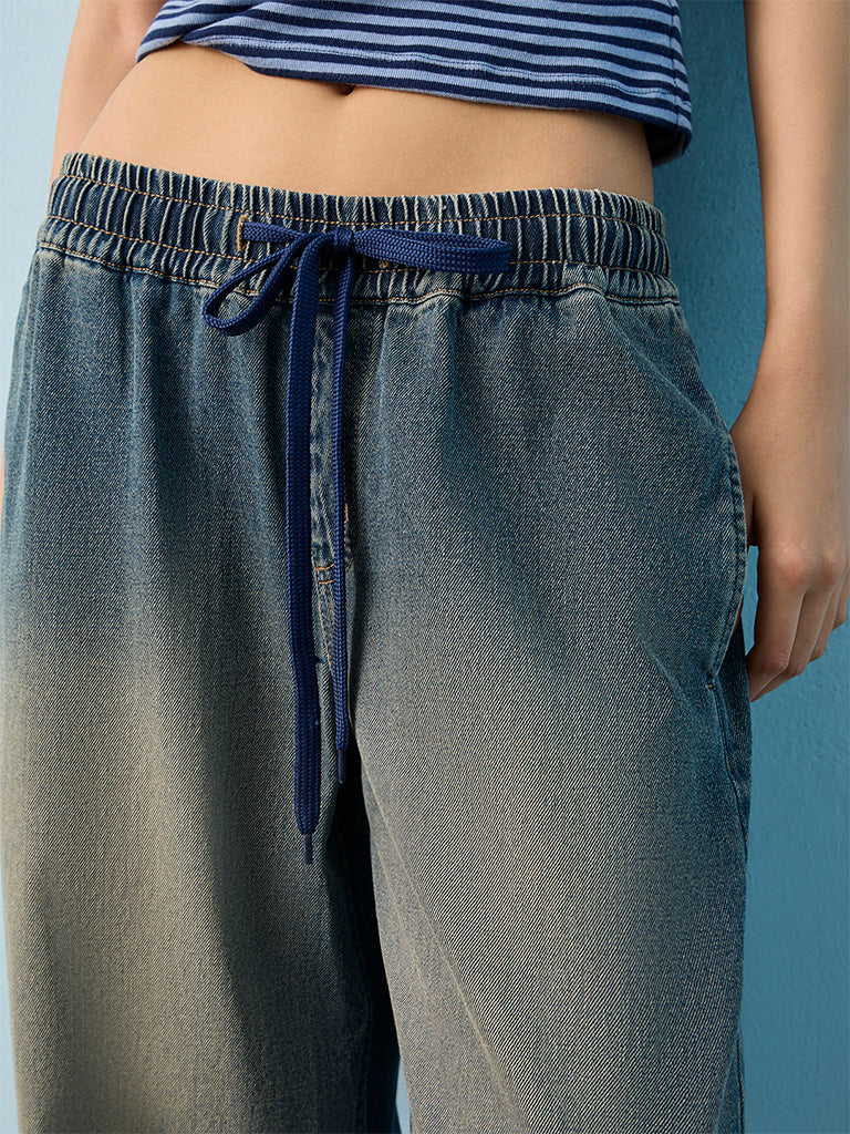 Nuon Blue Washed High-Rise Wide-Leg Jeans
