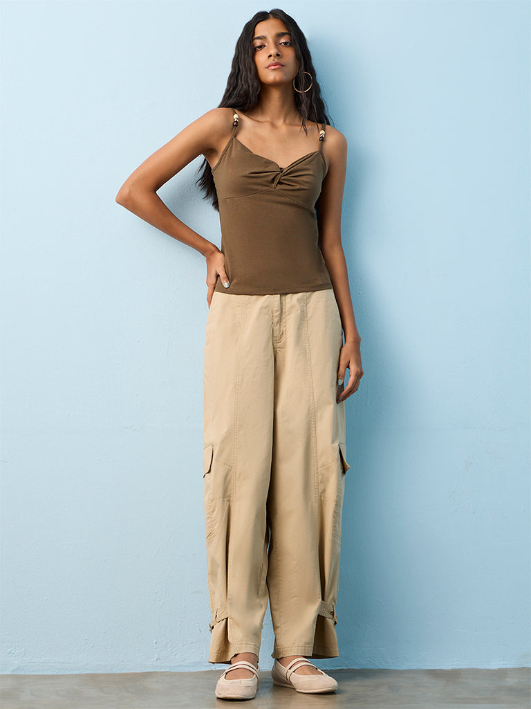 Nuon Beige High-Rise Cotton-Blend Cargo Pants