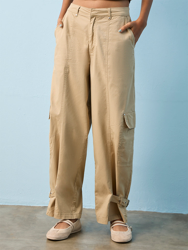 Nuon Beige High-Rise Cotton-Blend Cargo Pants