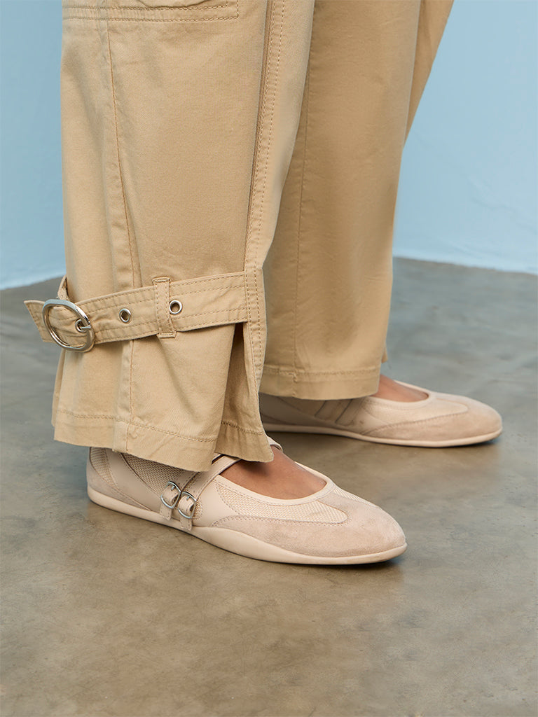 Nuon Beige High-Rise Cotton-Blend Cargo Pants