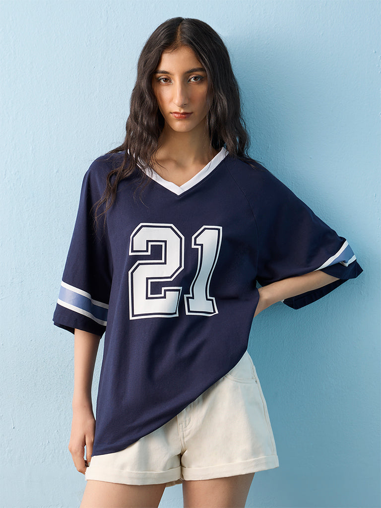 Nuon Navy Numerical Printed T-Shirt