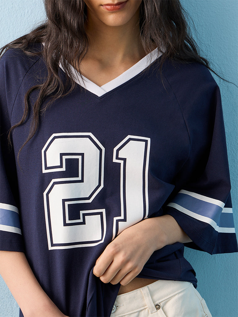 Nuon Navy Numerical Printed T-Shirt