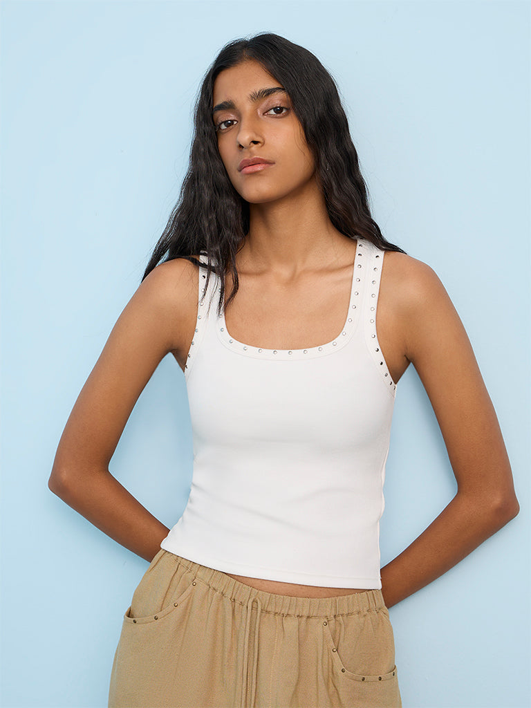 Nuon White Embellished Tank Top