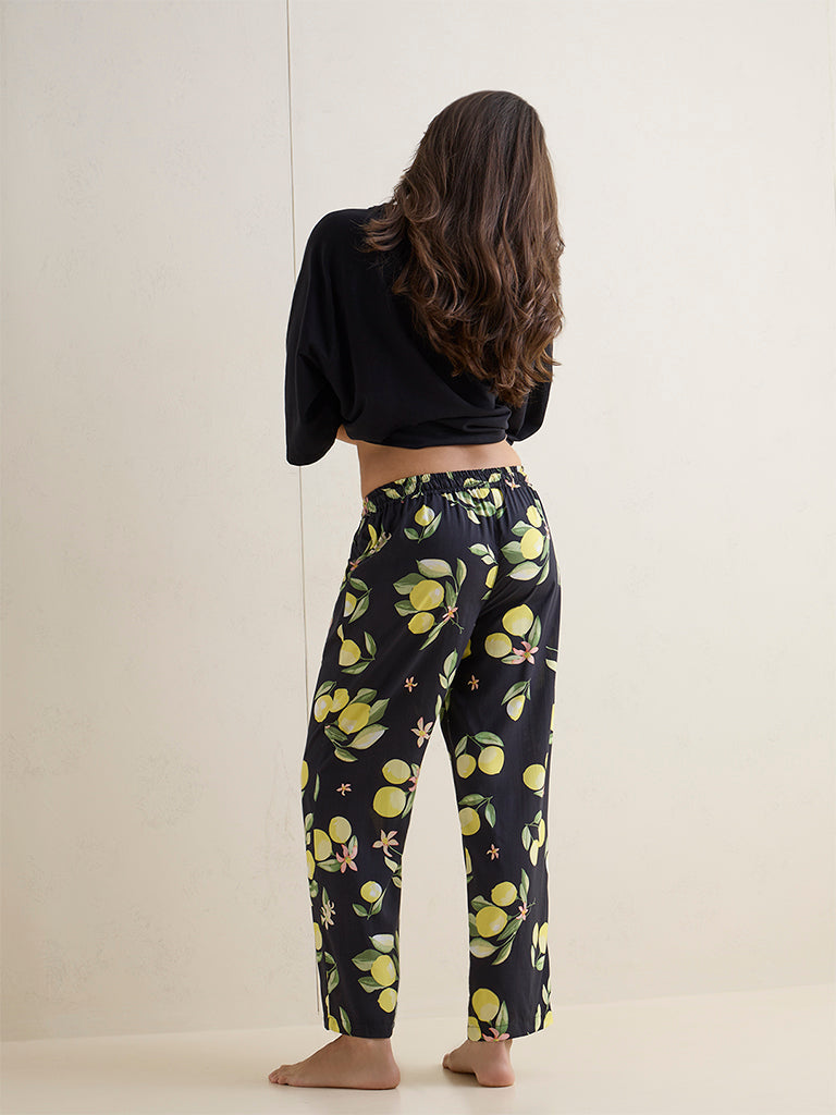 Wunderlove Black Lemon Printed High-Rise Pants