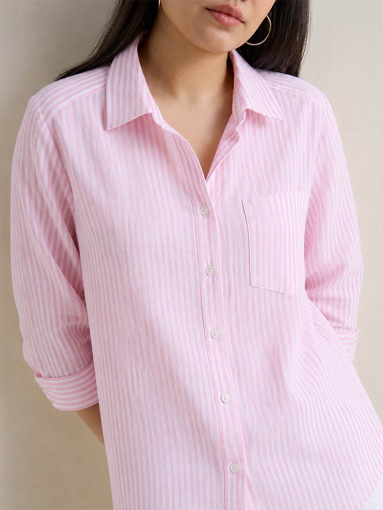 Gia Pink Striped Cotton Shirt