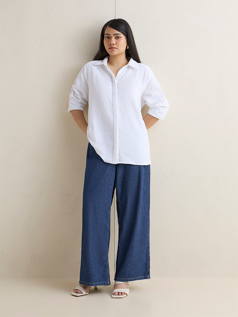 Gia White Crinkle-Textured Cotton Shirt