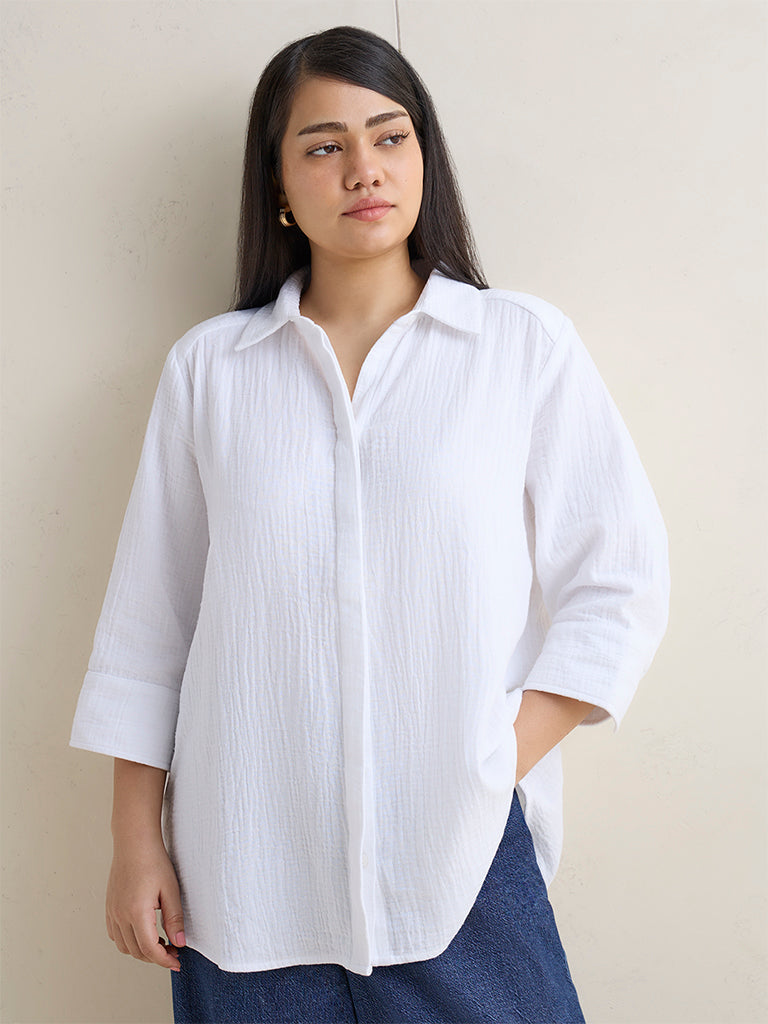 Gia White Crinkle-Textured Cotton Shirt