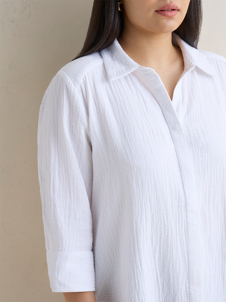 Gia White Crinkle-Textured Cotton Shirt