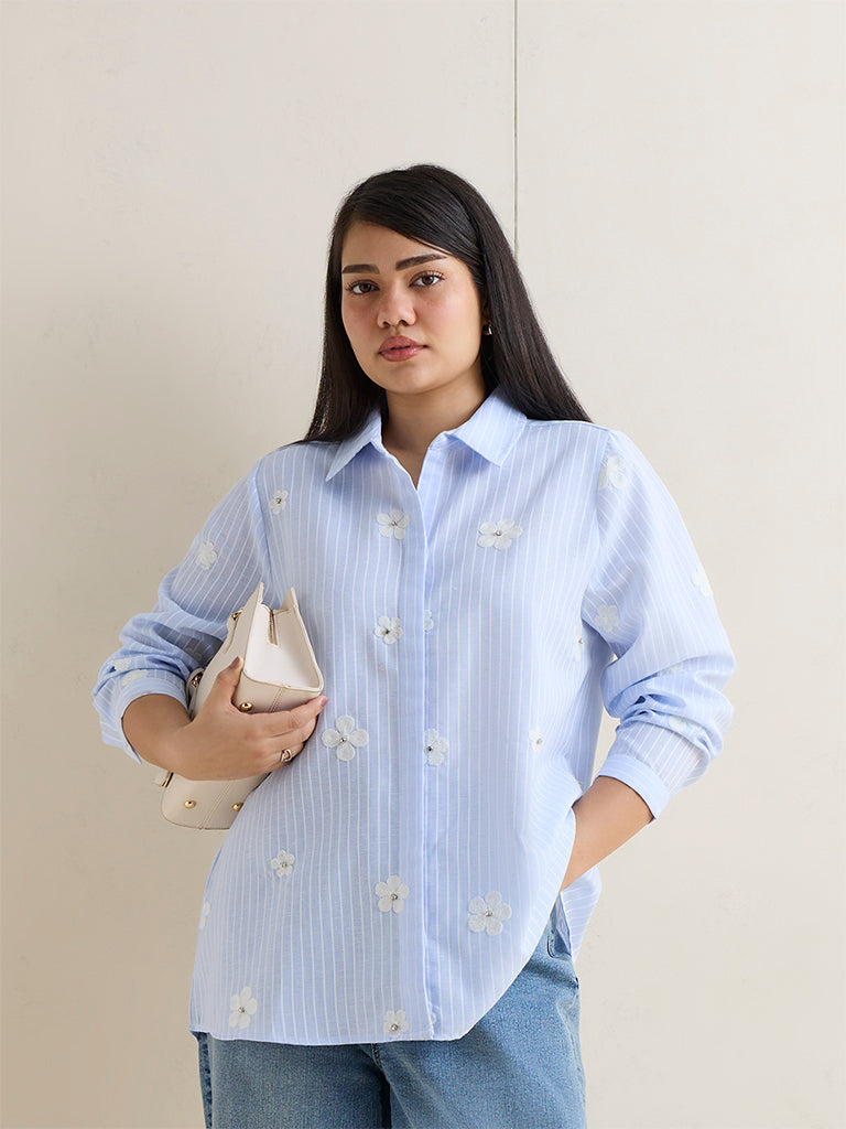 Gia Light Blue Striped Shirt