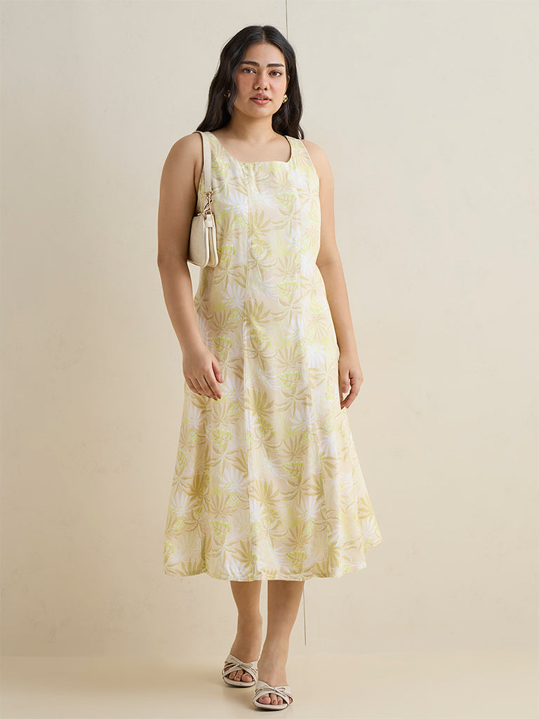 Gia Green Botanical Printed A-Line Dress