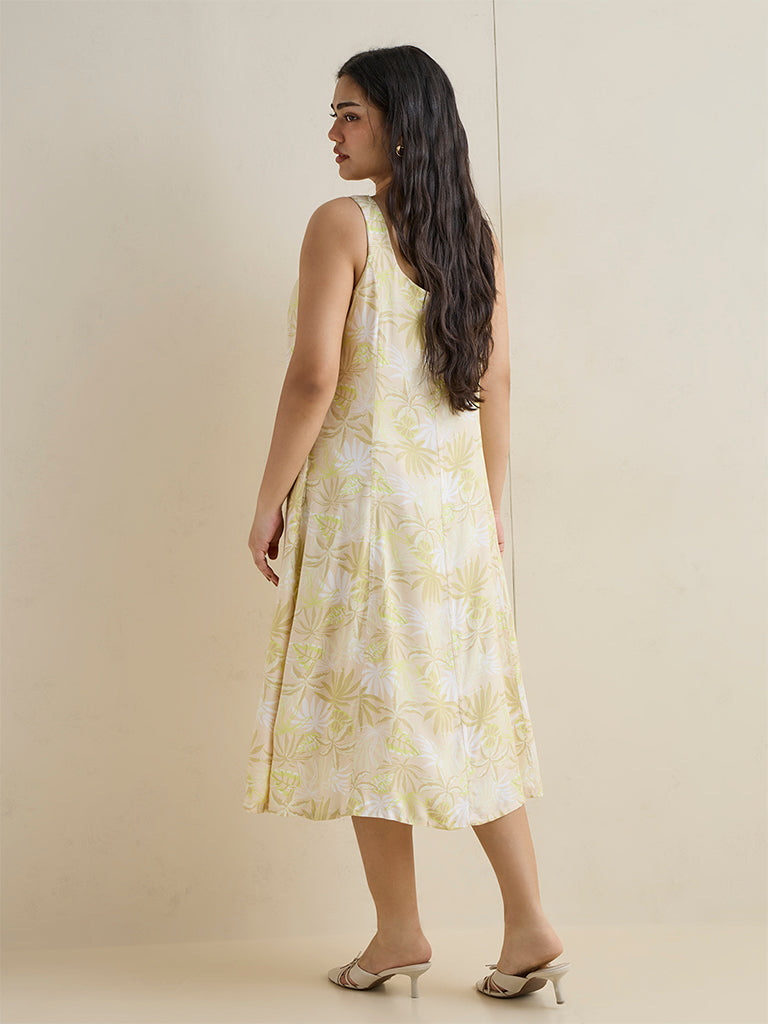 Gia Green Botanical Printed A-Line Dress
