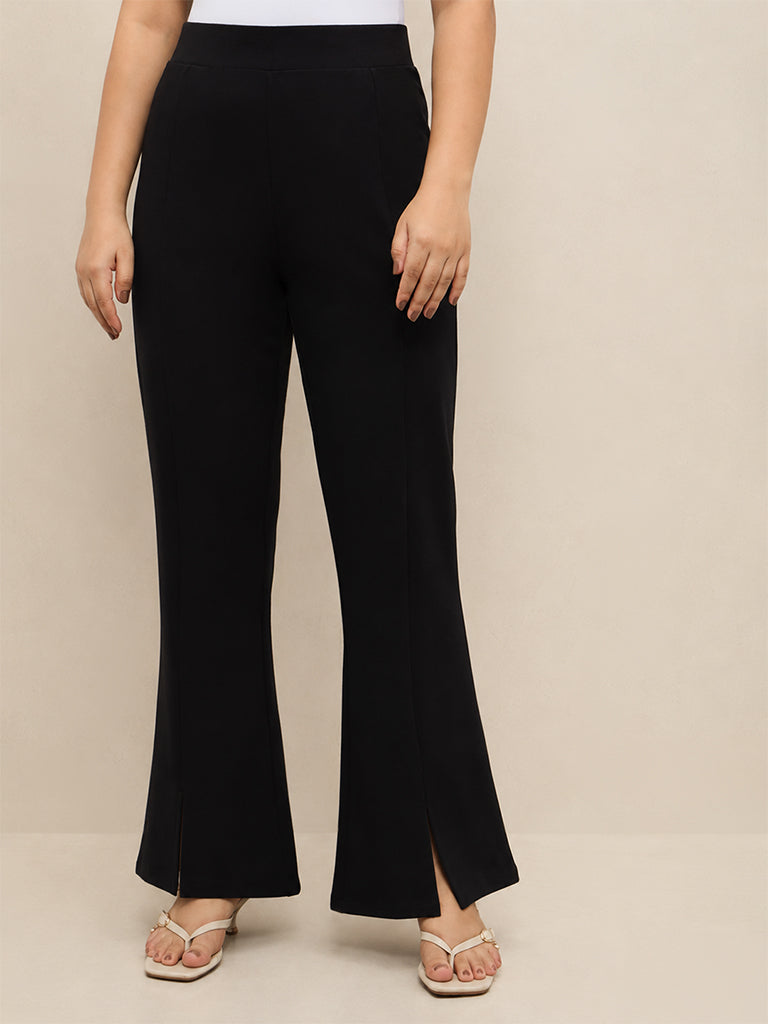 Gia Black Solid High-Rise Flared Trousers