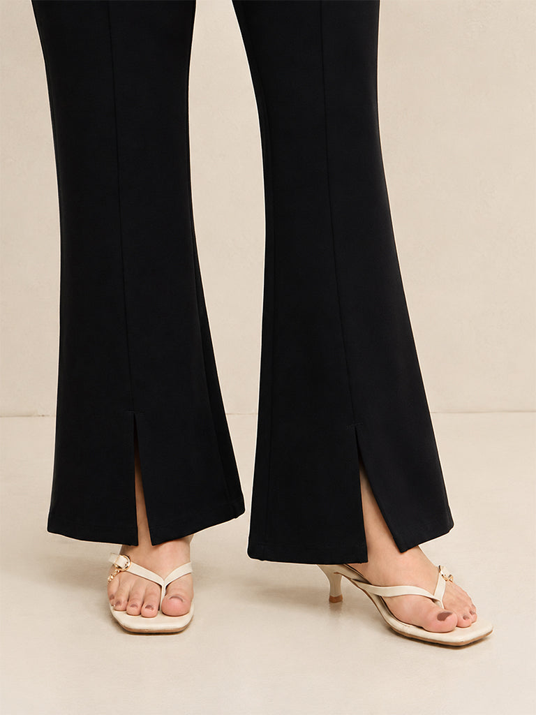 Gia Black Solid High-Rise Flared Trousers