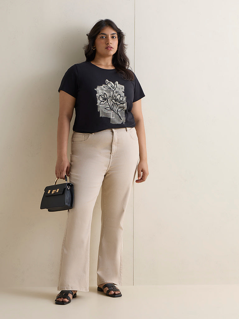 Gia Black Printed Cotton T-Shirt