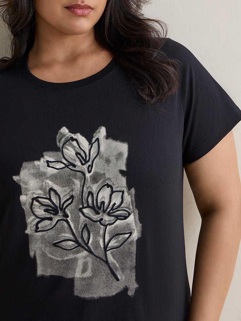 Gia Black Printed Cotton T-Shirt