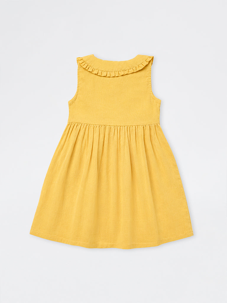 Utsa Kids Girls Yellow Floral Embroidered A-Line Cotton-Blend Dress - (2-8 yrs)