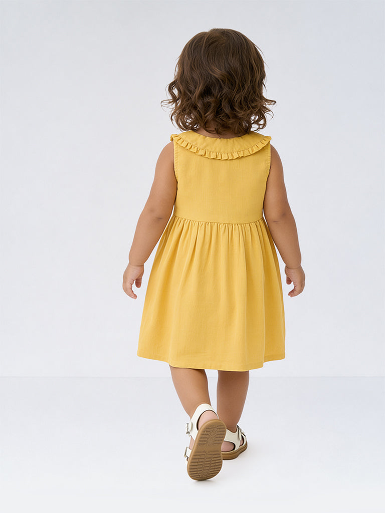Utsa Kids Girls Yellow Floral Embroidered A-Line Cotton-Blend Dress - (2-8 yrs)