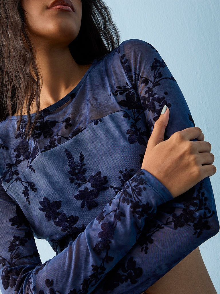 Nuon Navy Floral Pattern Top