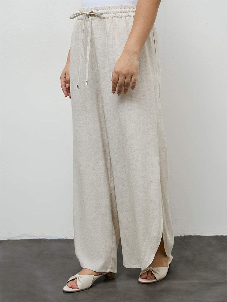 Gia Beige Solid High-Rise Cotton Pants