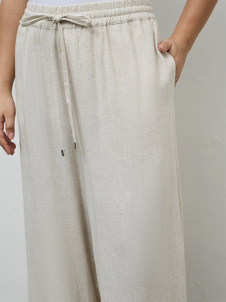 Gia Beige Solid High-Rise Cotton Pants