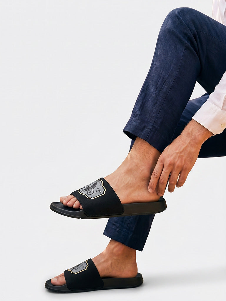 SOLEPLAY Black Graphic Printed Pool Slides