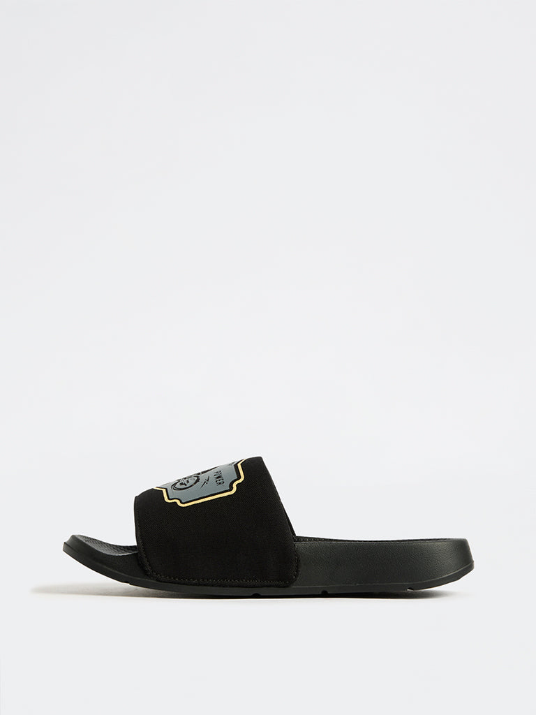SOLEPLAY Black Graphic Printed Pool Slides