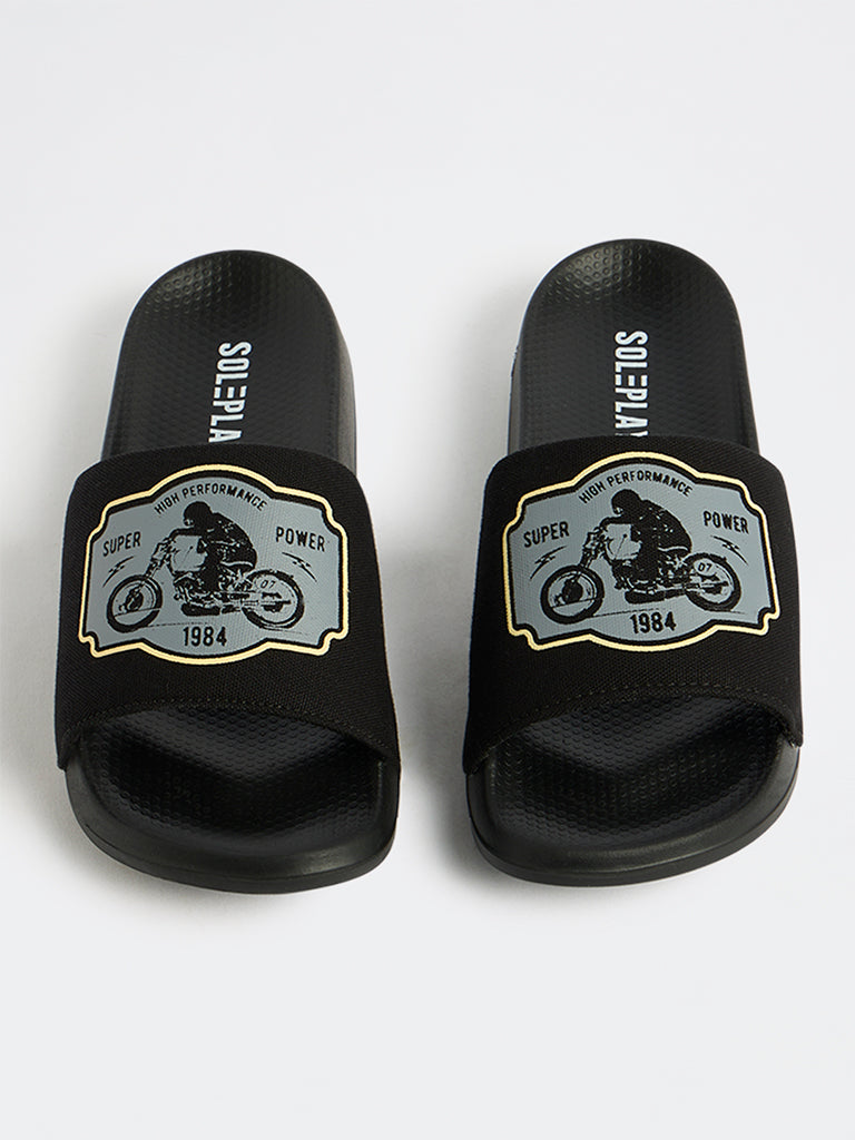 SOLEPLAY Black Graphic Printed Pool Slides