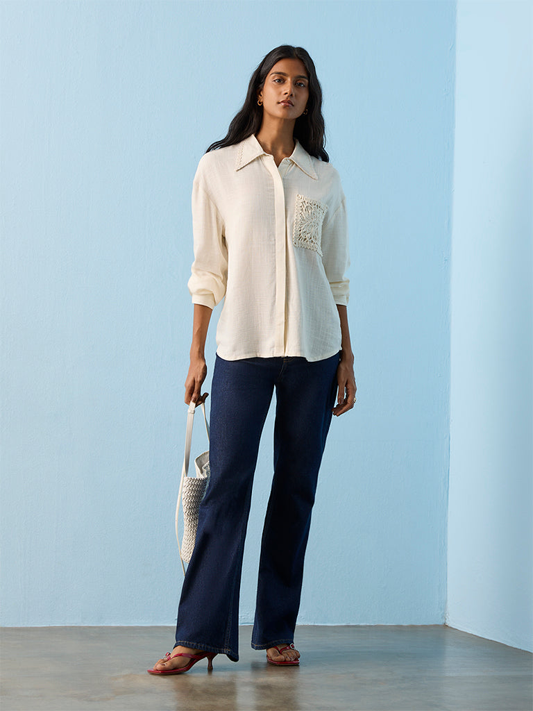 LOV Light Beige Embroidered Cotton-Blend Shirt