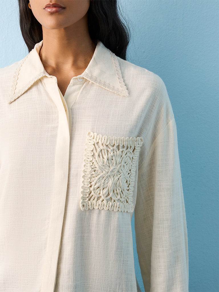 LOV Light Beige Embroidered Cotton-Blend Shirt