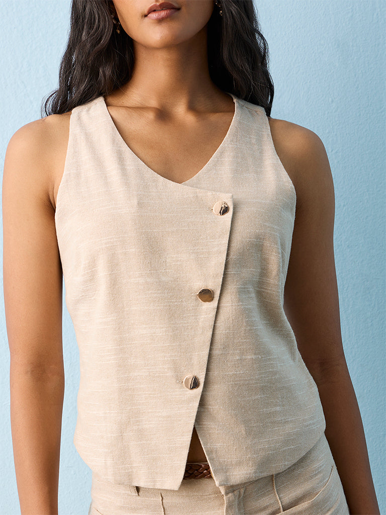 LOV Beige Melange Cotton-Blend Top