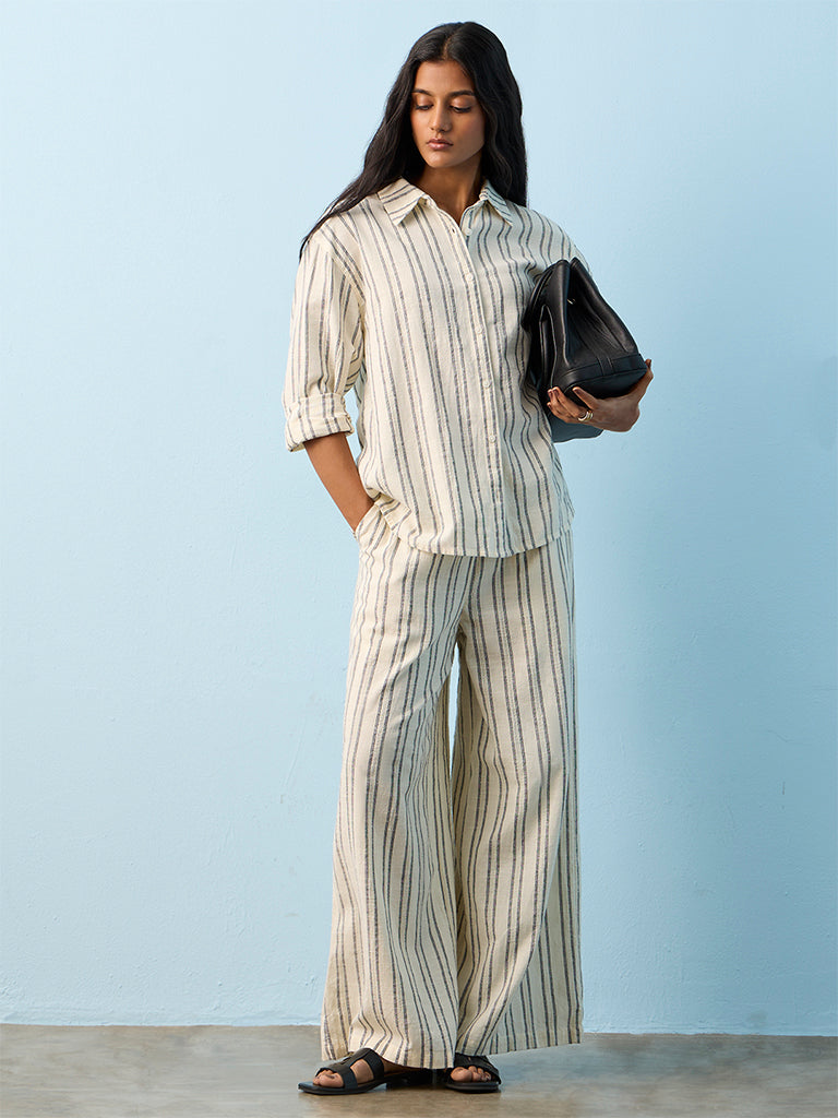 LOV Beige Striped Cotton Blouse