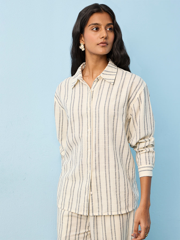 LOV Beige Striped Cotton Blouse