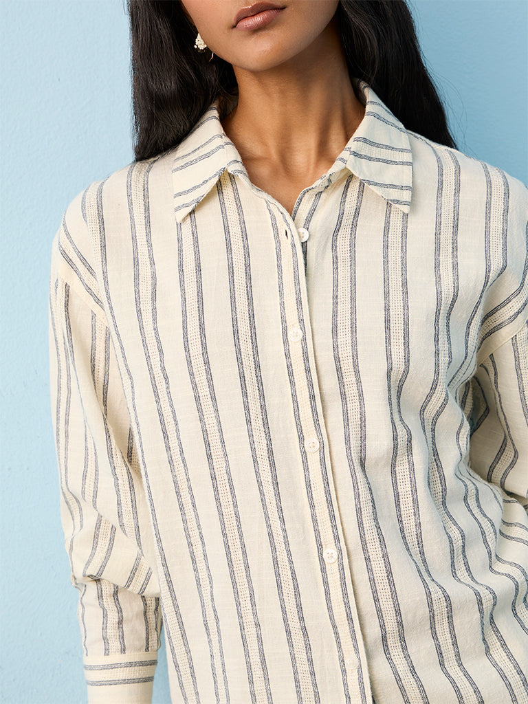 LOV Beige Striped Cotton Blouse