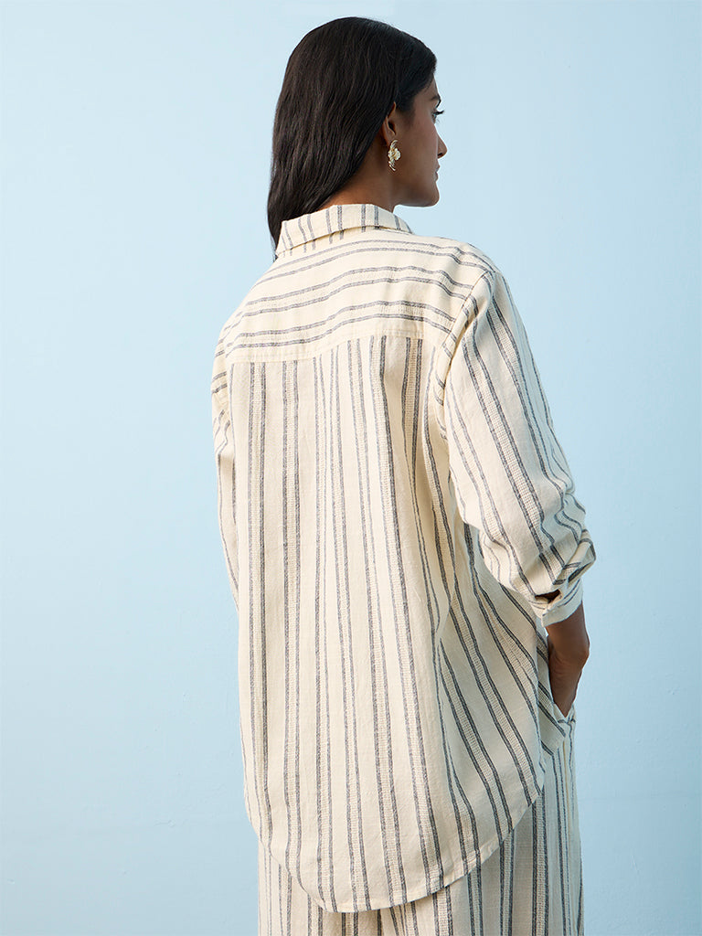 LOV Beige Striped Cotton Blouse