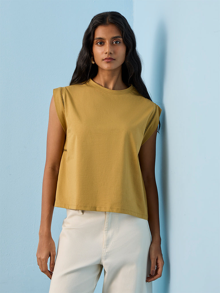 LOV Khaki Solid Cotton Top