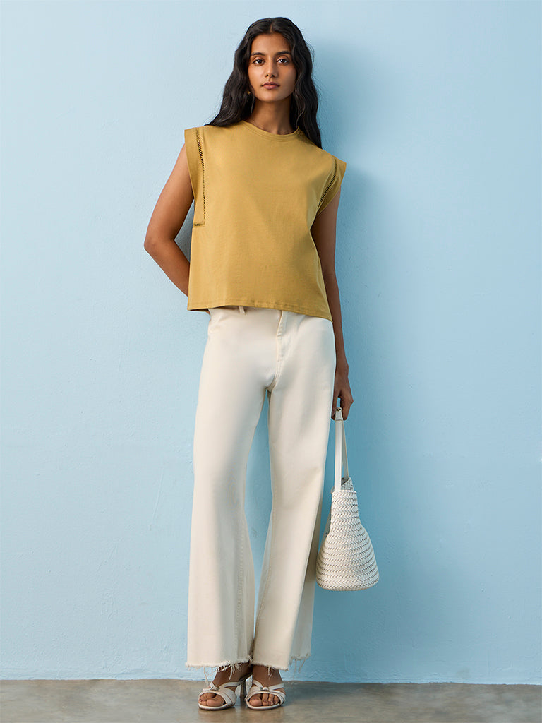 LOV Khaki Solid Cotton Top