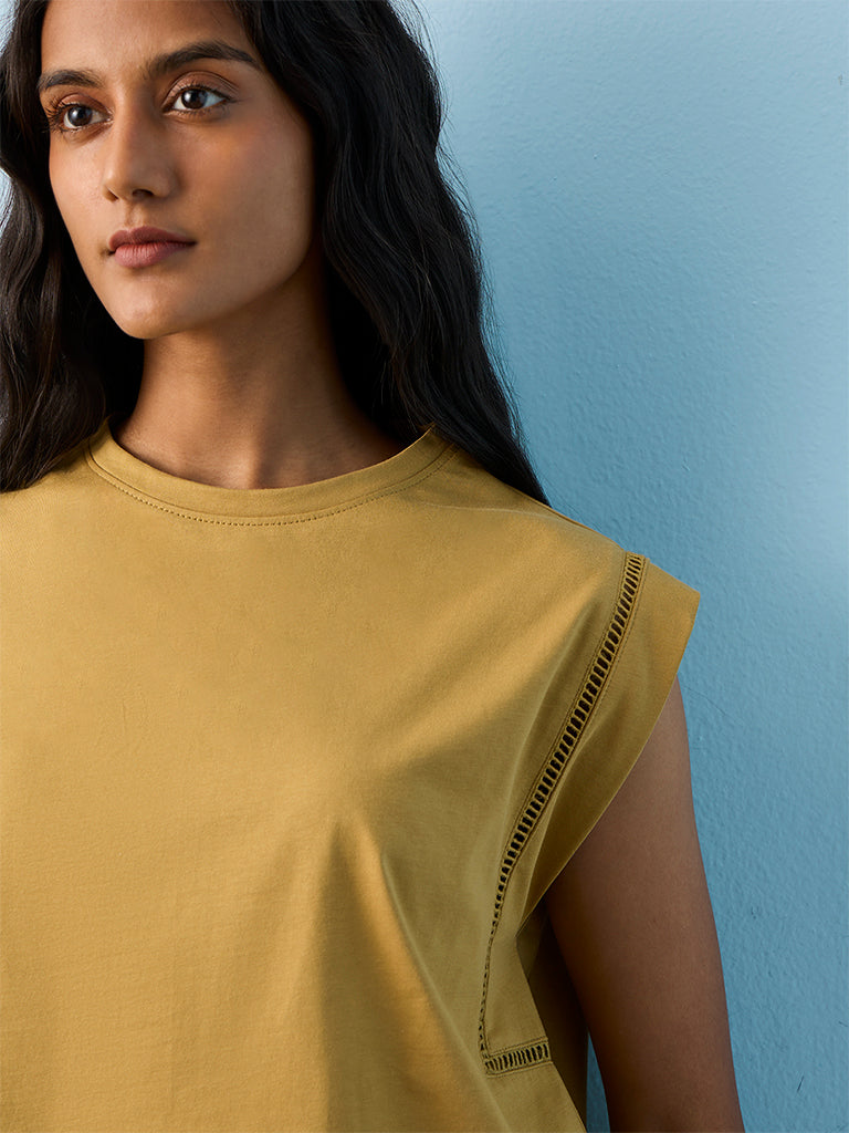 LOV Khaki Solid Cotton Top